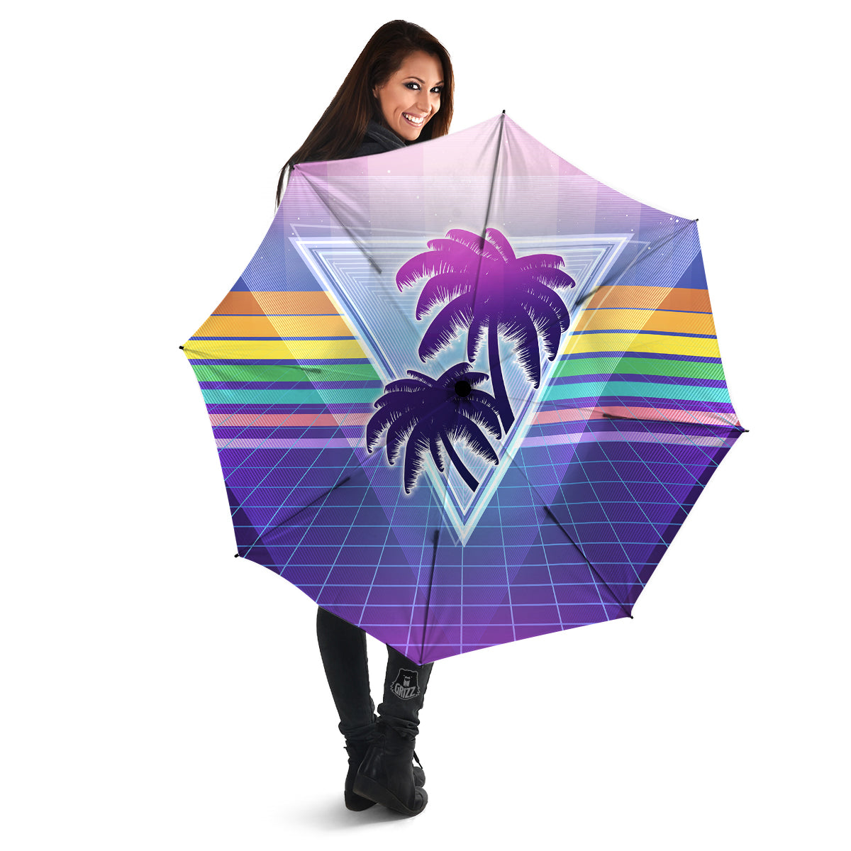 Retro Futuristic Palms Tree Print Umbrella-grizzshop