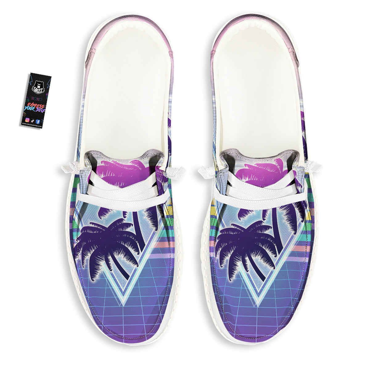 Retro Futuristic Palms Tree Print White Loafers-grizzshop