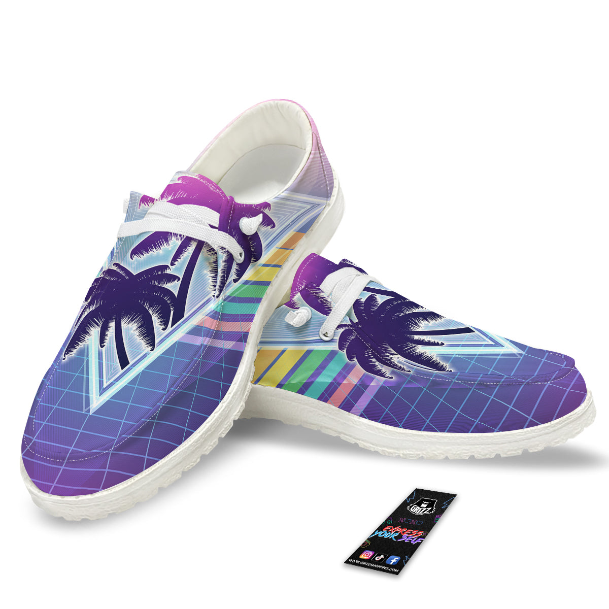 Retro Futuristic Palms Tree Print White Loafers-grizzshop