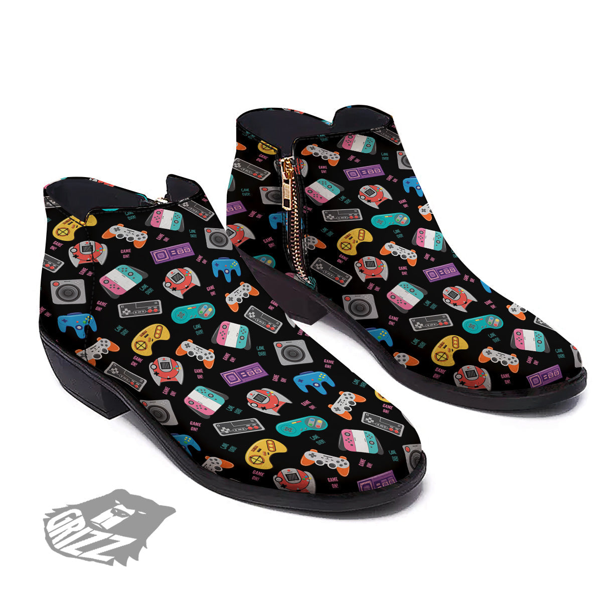 Retro Video Game Controller Print Pattern Ankle Boots-grizzshop