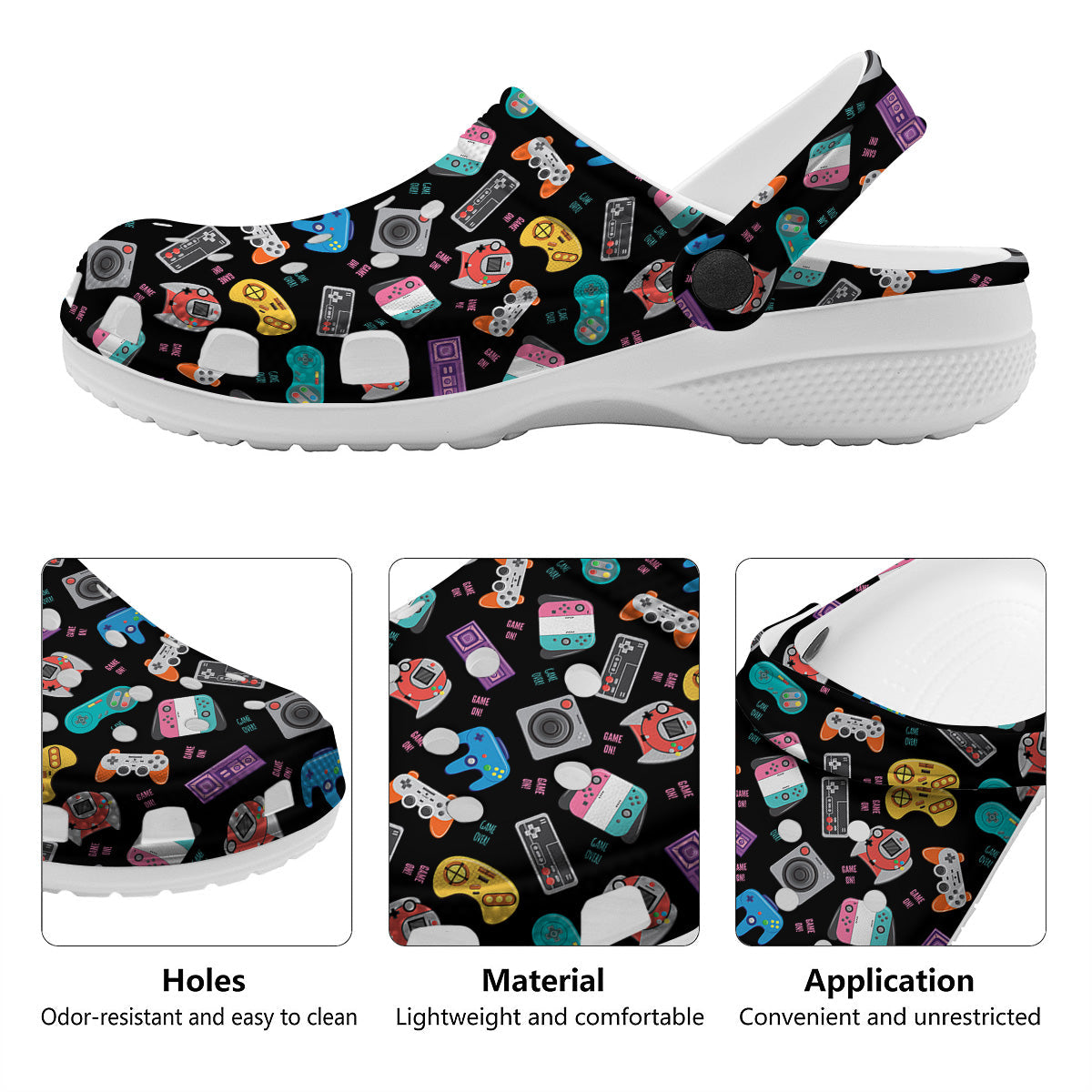 Retro Video Game Controller Print Pattern Clog-grizzshop