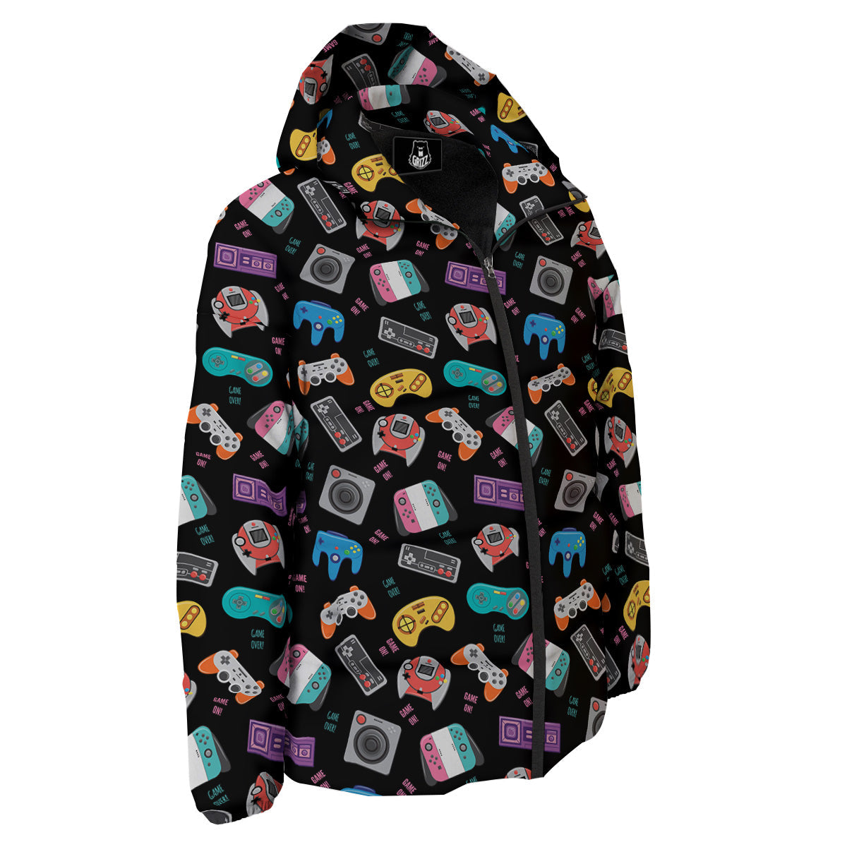 Retro Video Game Controller Print Pattern Down Jacket-grizzshop