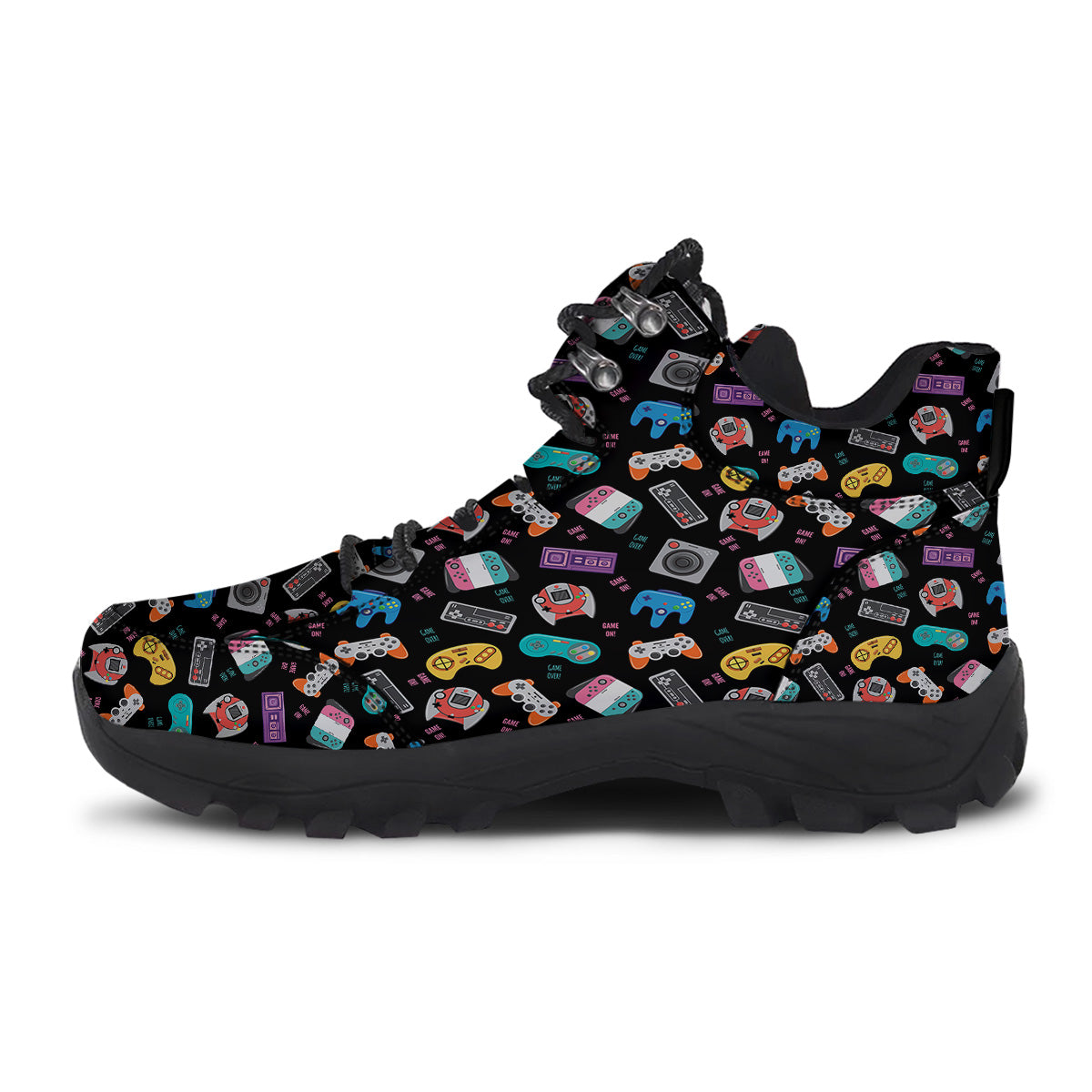 Retro Video Game Controller Print Pattern Hiking Shoes-grizzshop