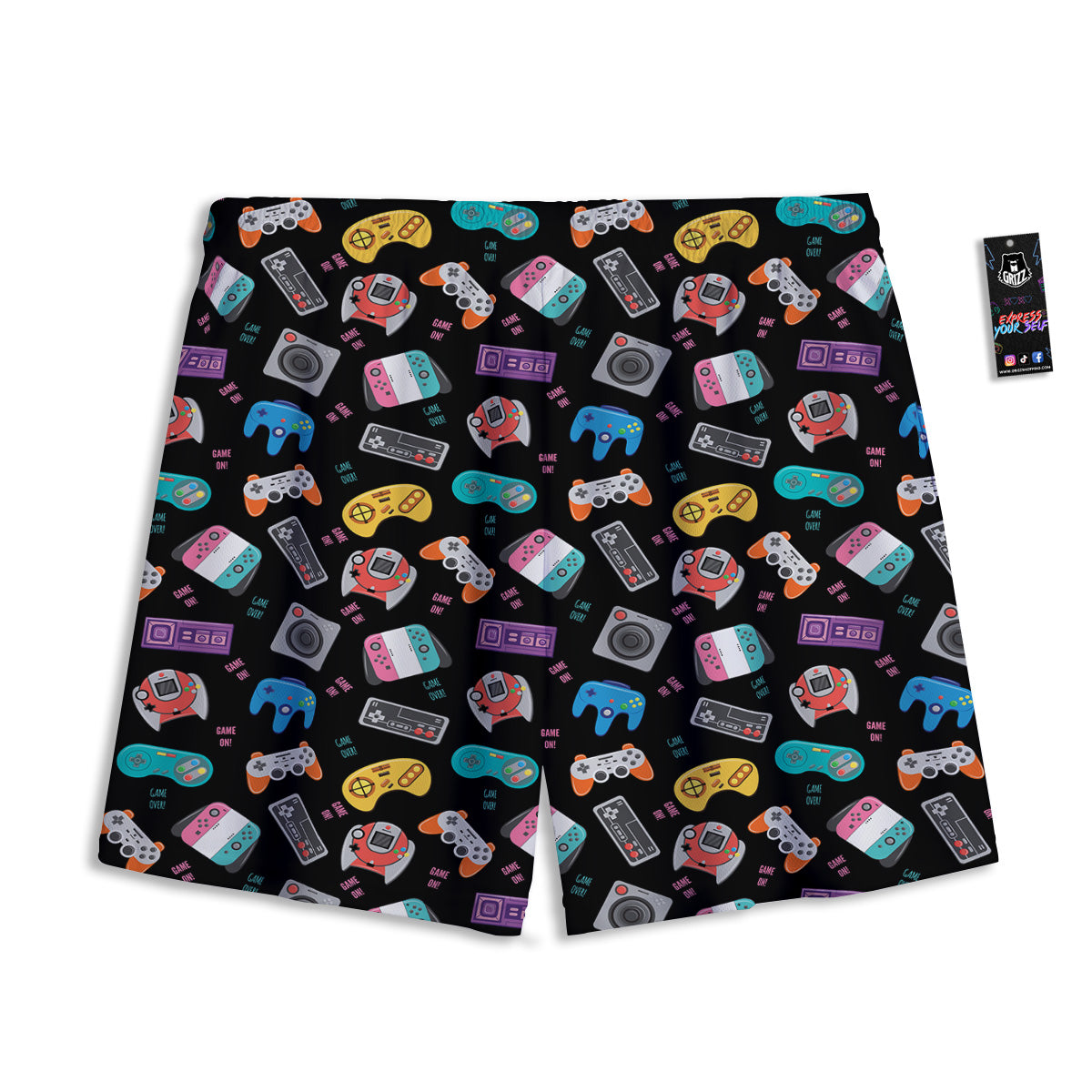 Retro Video Game Controller Print Pattern Mesh Shorts-grizzshop