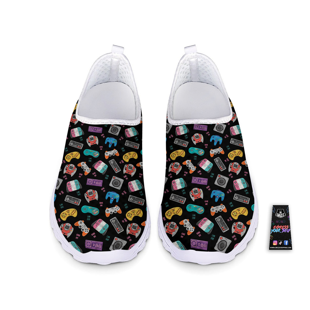 Retro Video Game Controller Print Pattern Nurse Shoes-grizzshop