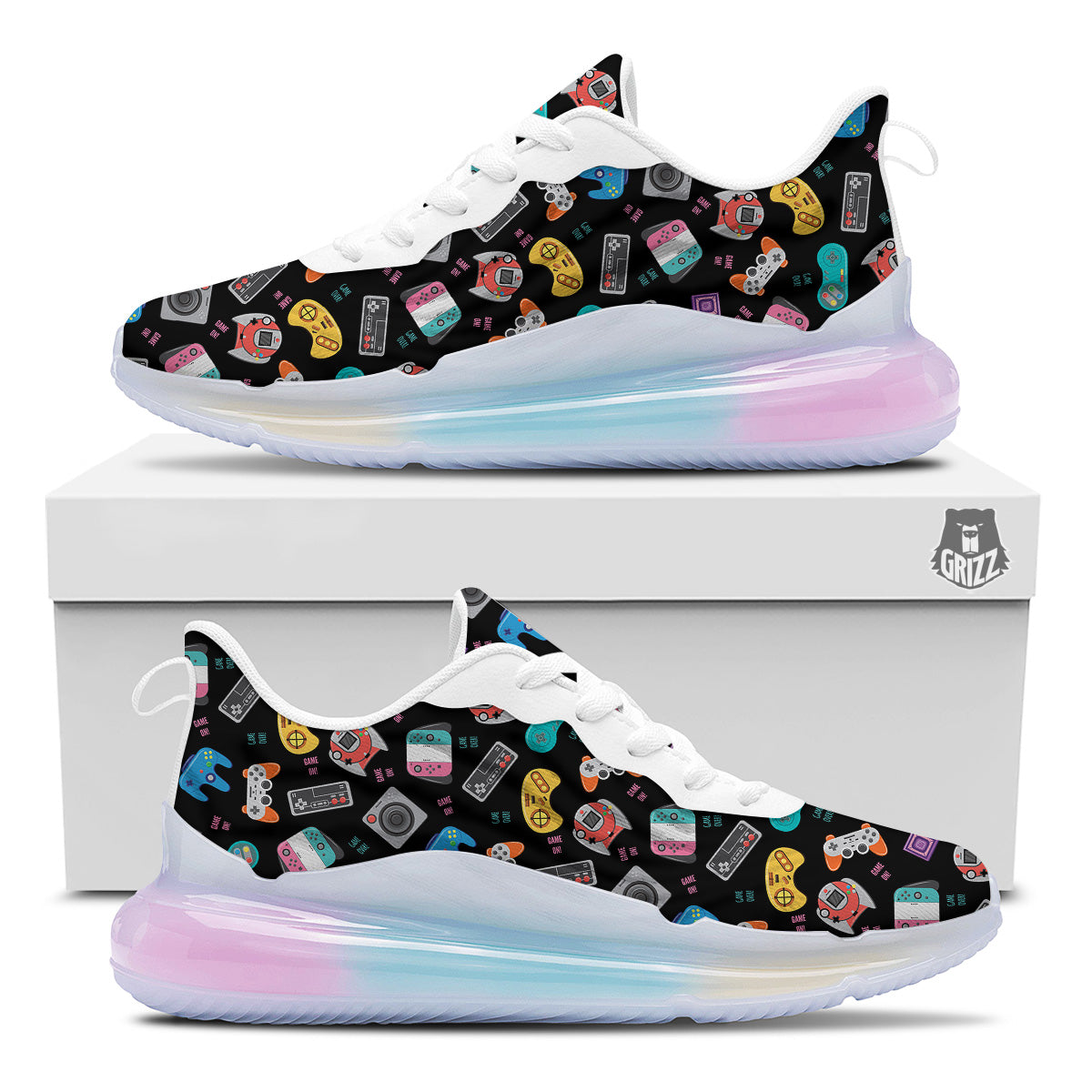 Retro Video Game Controller Print Pattern Running Sneakers-grizzshop