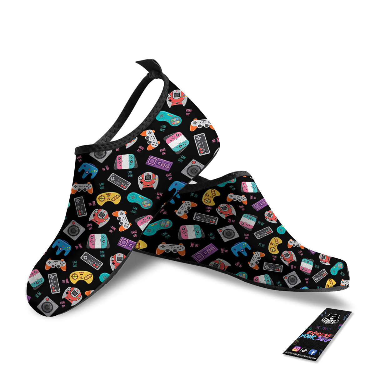 Retro Video Game Controller Print Pattern Water Shoes-grizzshop