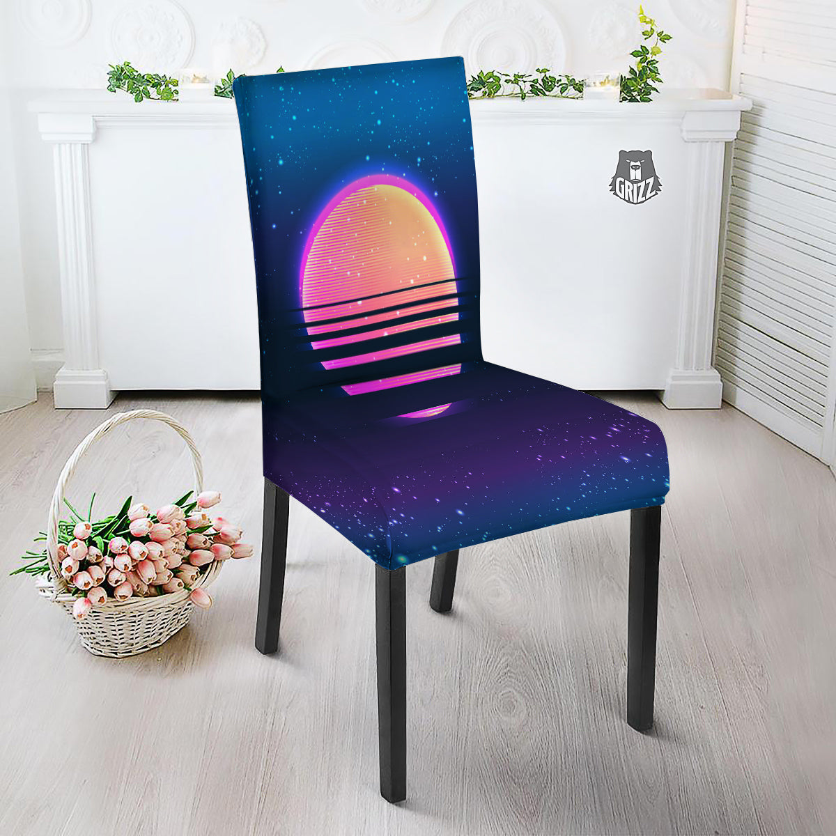 Retro Vintage Sun Print Dining Chair Slipcover-grizzshop