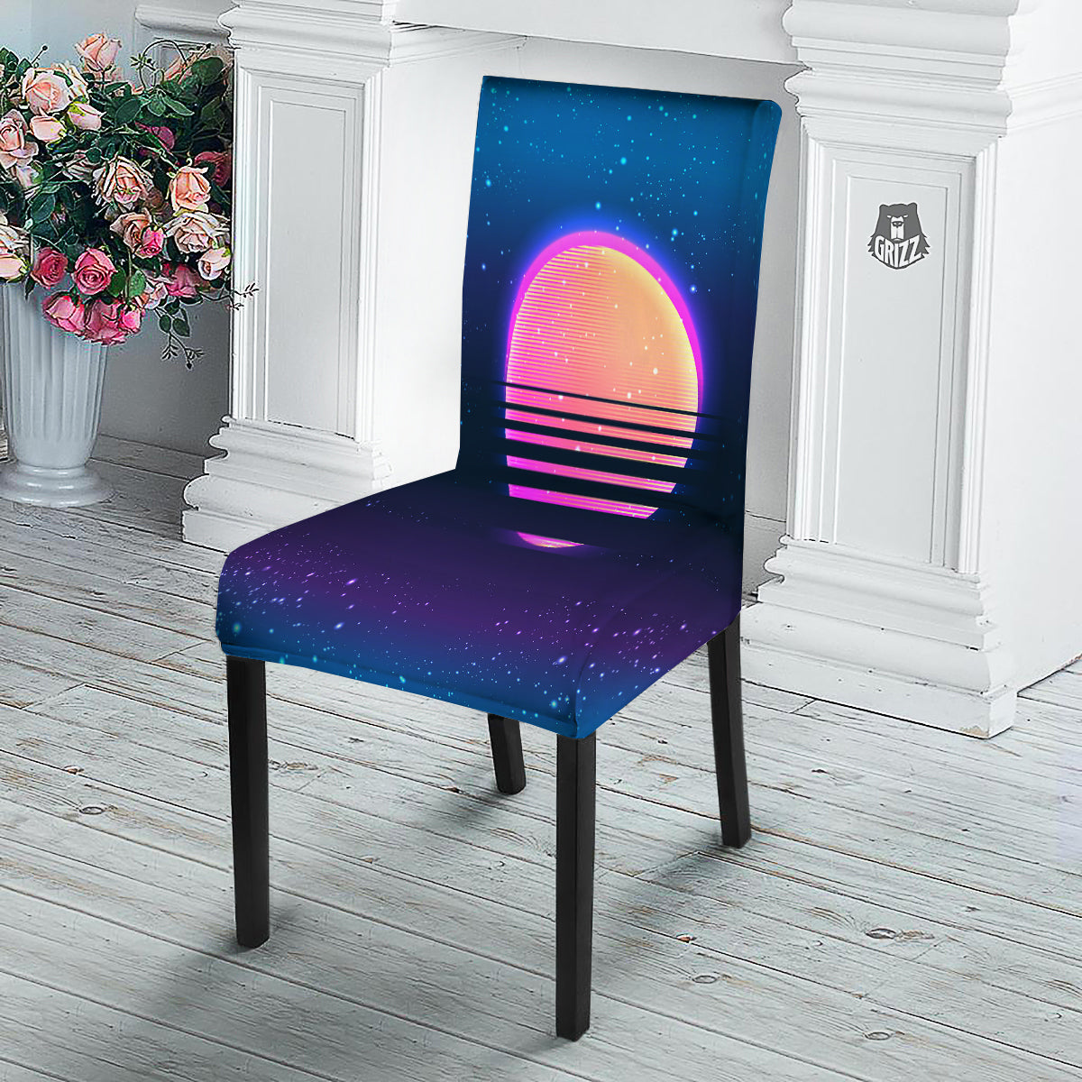 Retro Vintage Sun Print Dining Chair Slipcover-grizzshop