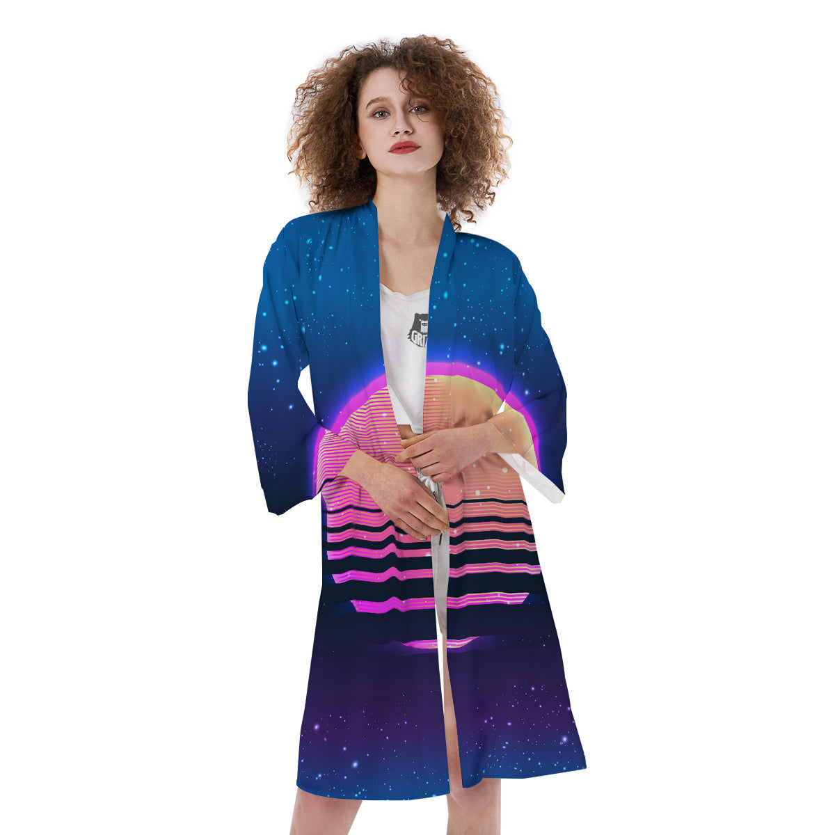 Retro Vintage Sun Print Kimono-grizzshop