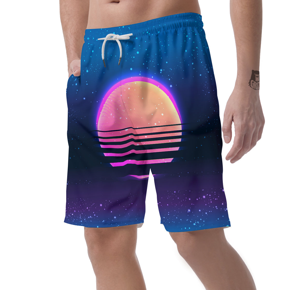 Retro Vintage Sun Print Men's Shorts-grizzshop