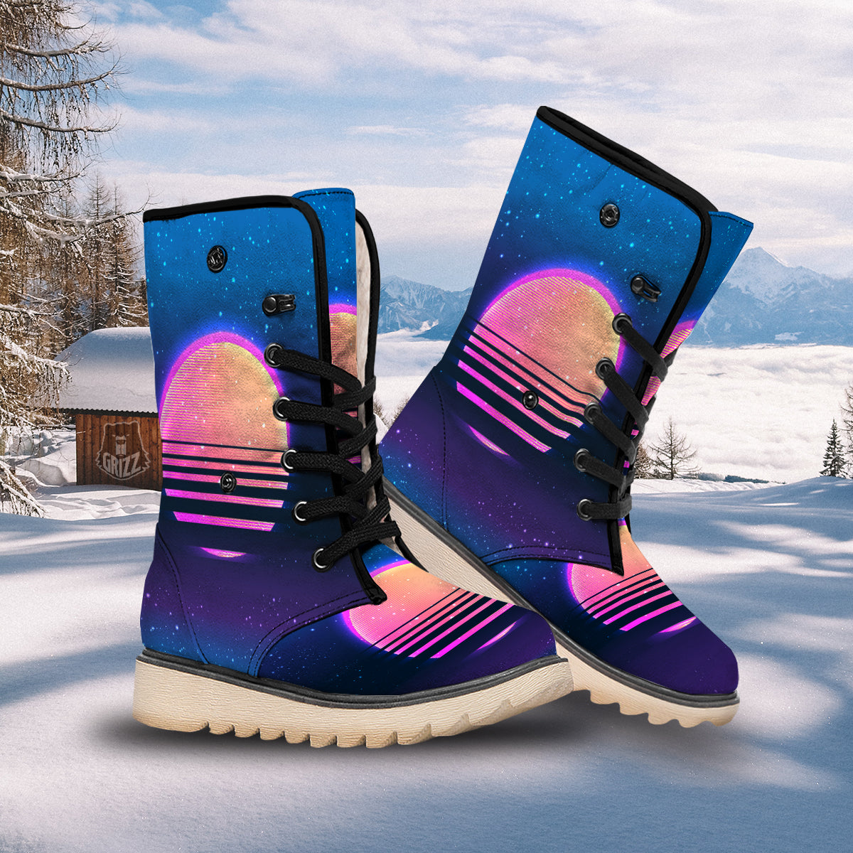 Retro Vintage Sun Print Snow Boots-grizzshop