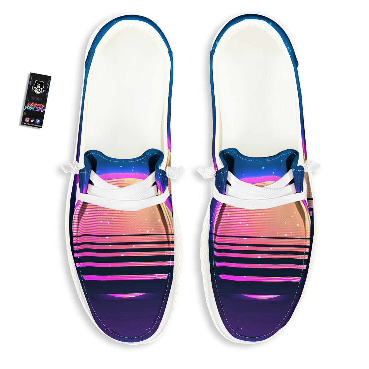 Retro Vintage Sun Print White Loafers-grizzshop