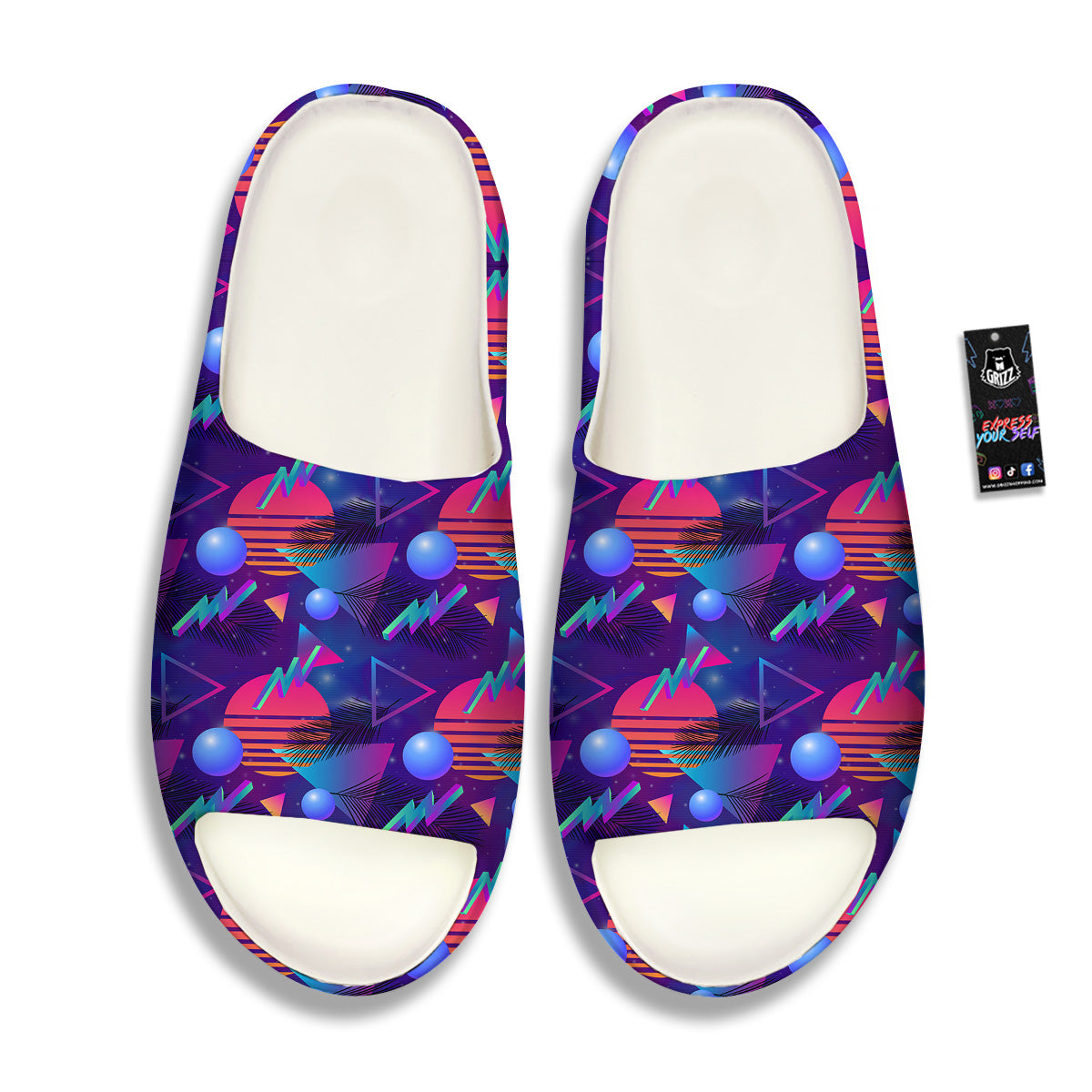 Retro Futuristic Neon Theme Print Pattern Sandals-grizzshop