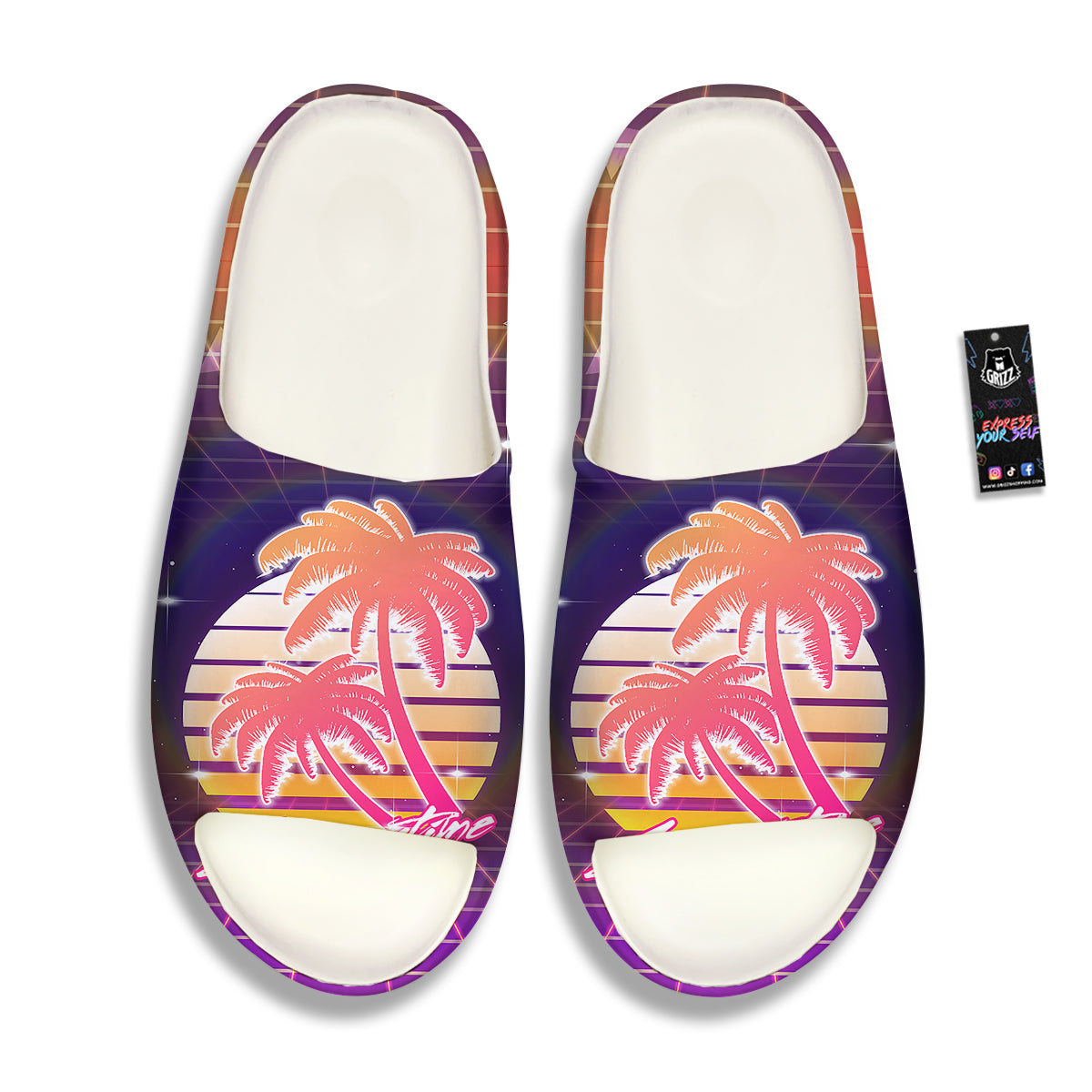 Retro Futuristic Palms Summer Time Print Sandals-grizzshop