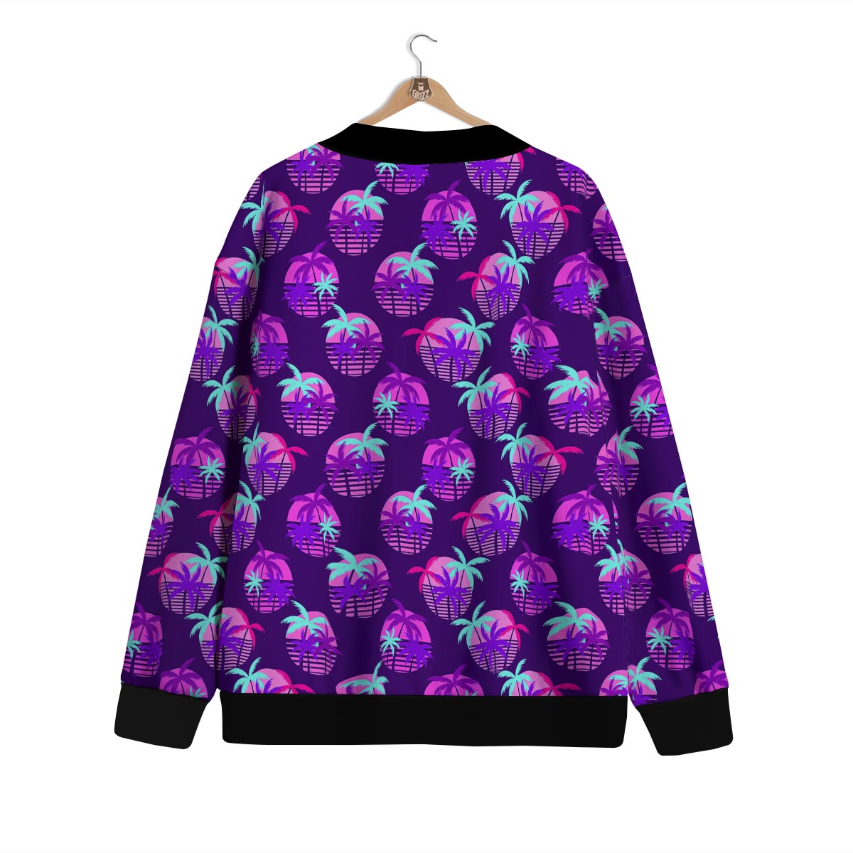 Retrowave Sunset Palm Tree Print Pattern Cardigan-grizzshop