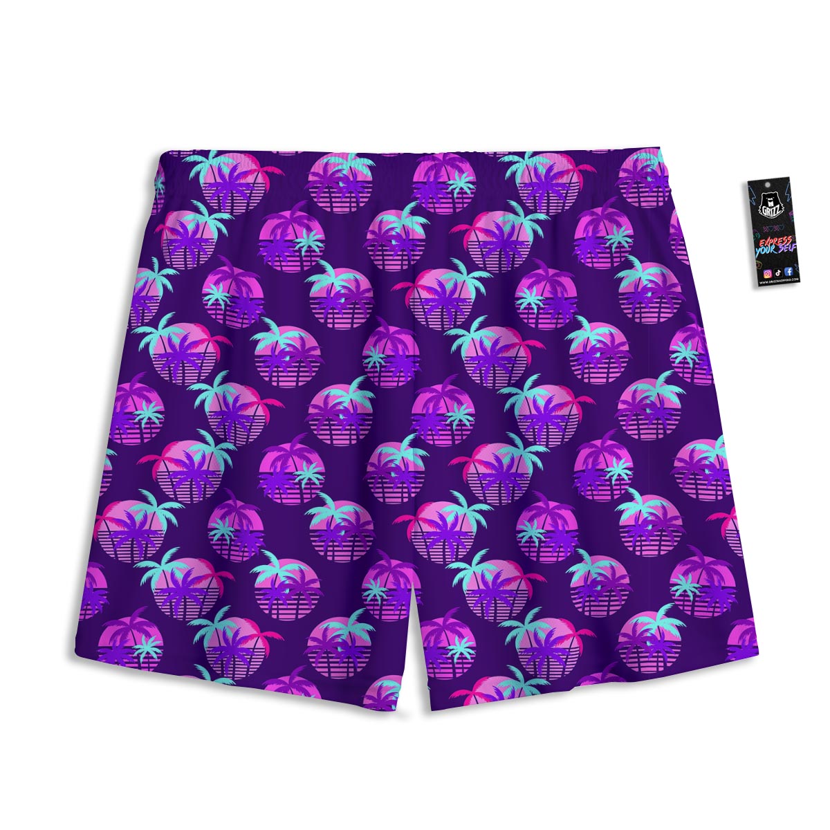 Retrowave Sunset Palm Tree Print Pattern Mesh Shorts