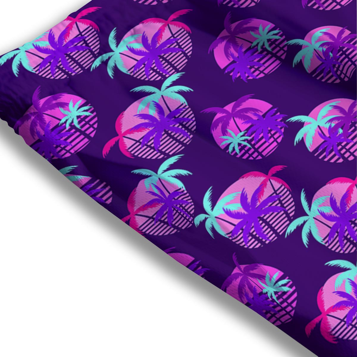 Retrowave Sunset Palm Tree Print Pattern Mesh Shorts