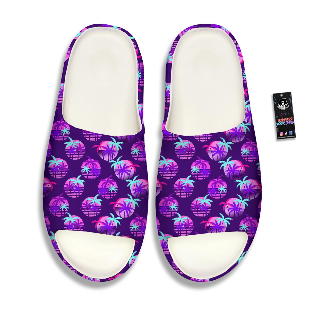 Retrowave Sunset Palm Tree Print Pattern Sandals-grizzshop