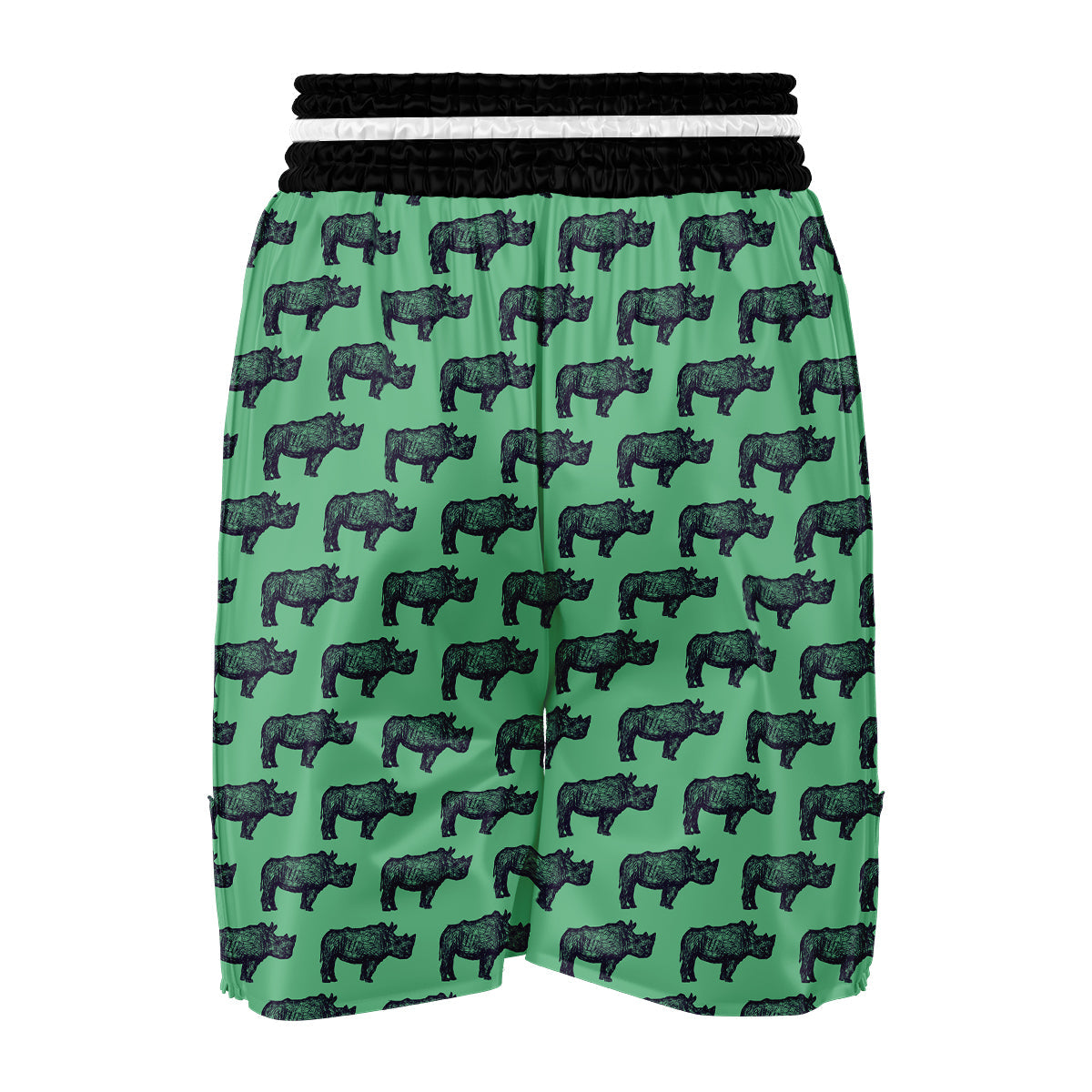Rhino Hand Drawn Green Print Pattern Boxing Shorts-grizzshop