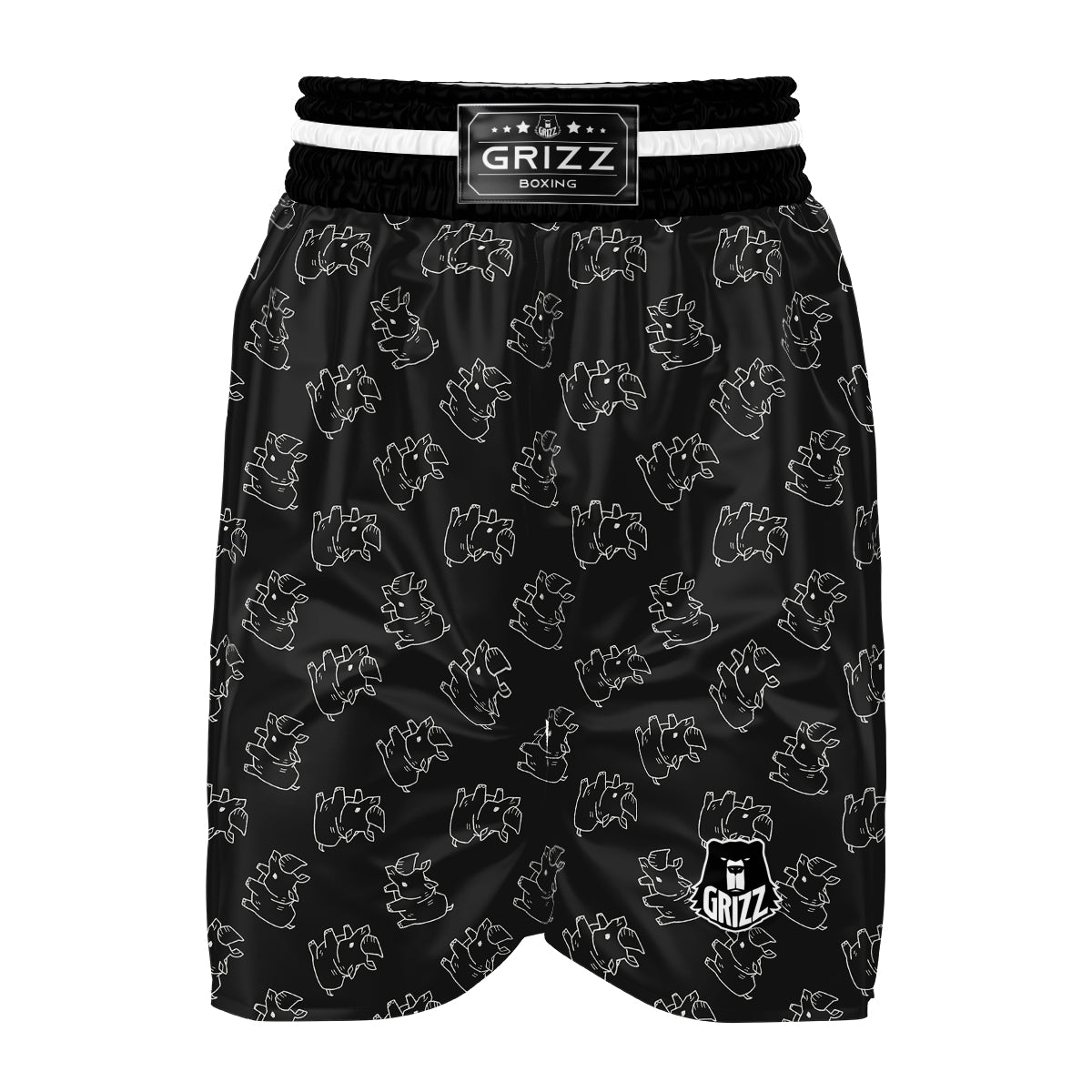 Rhino Hand Drawn Print Pattern Boxing Shorts-grizzshop
