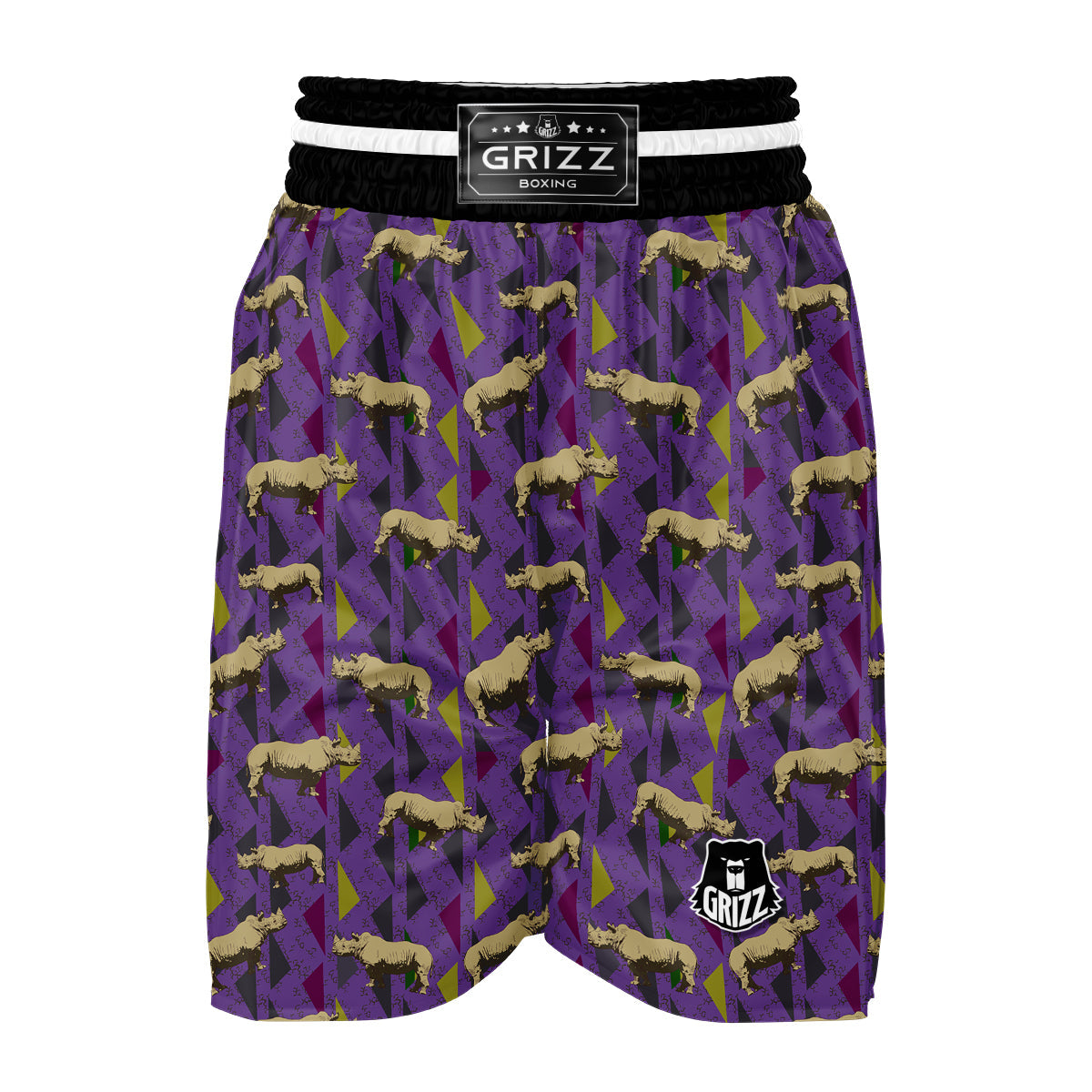 Rhino Hand Drawn Vintage Print Pattern Boxing Shorts-grizzshop
