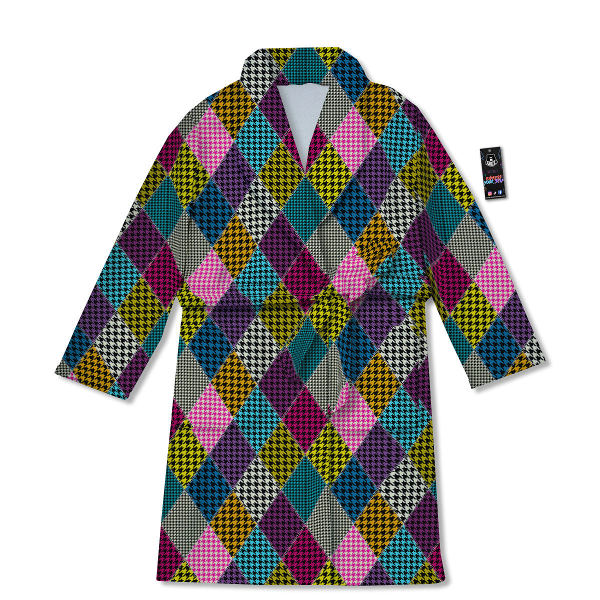 Rhombuses Houndstooth Colorful Print Pattern Bathrobe-grizzshop