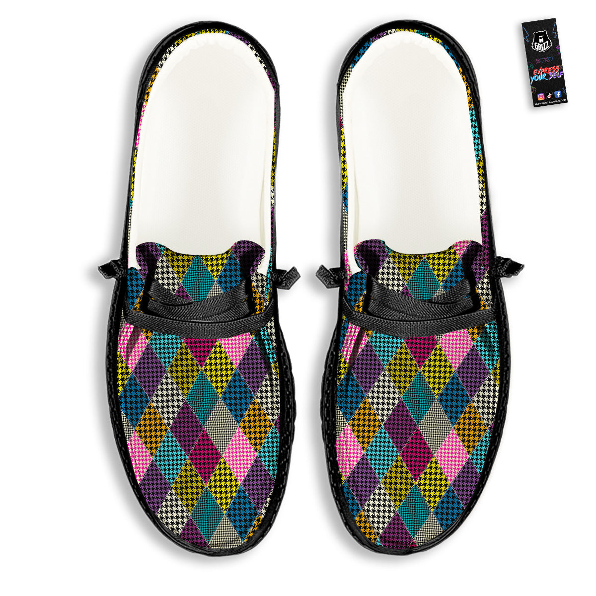 Rhombuses Houndstooth Colorful Print Pattern Black Loafers-grizzshop