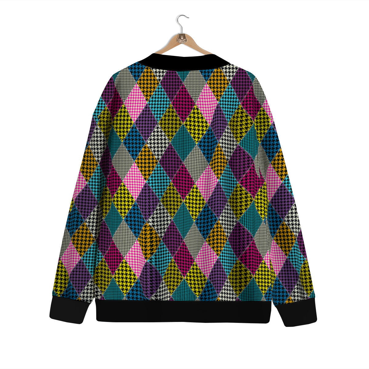 Rhombuses Houndstooth Colorful Print Pattern Cardigan-grizzshop