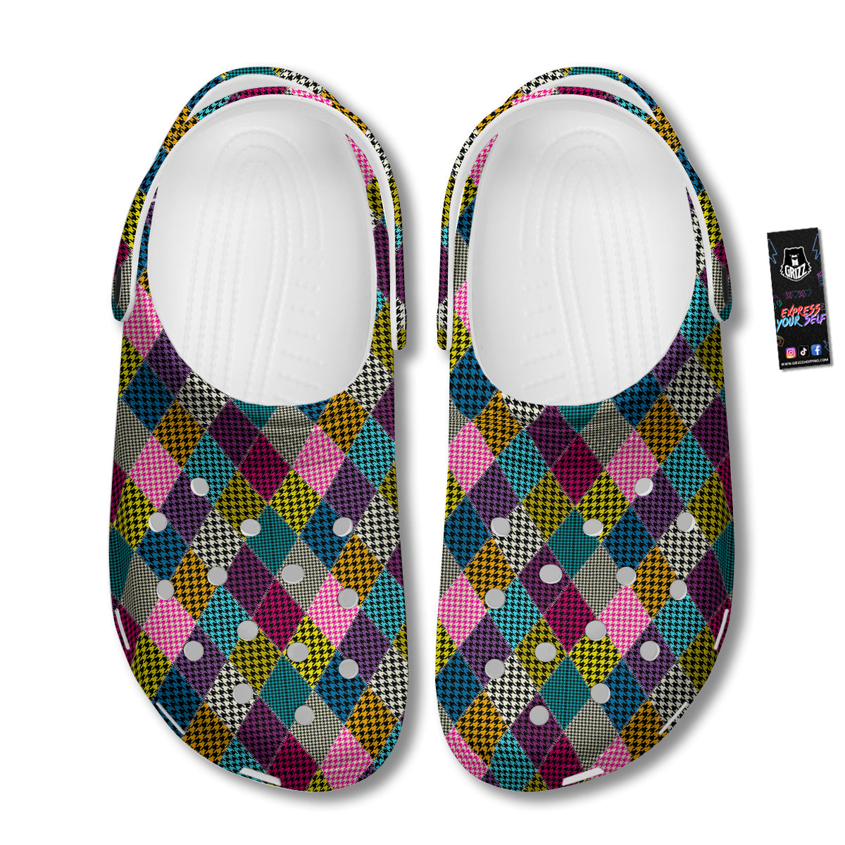 Rhombuses Houndstooth Colorful Print Pattern Clog-grizzshop