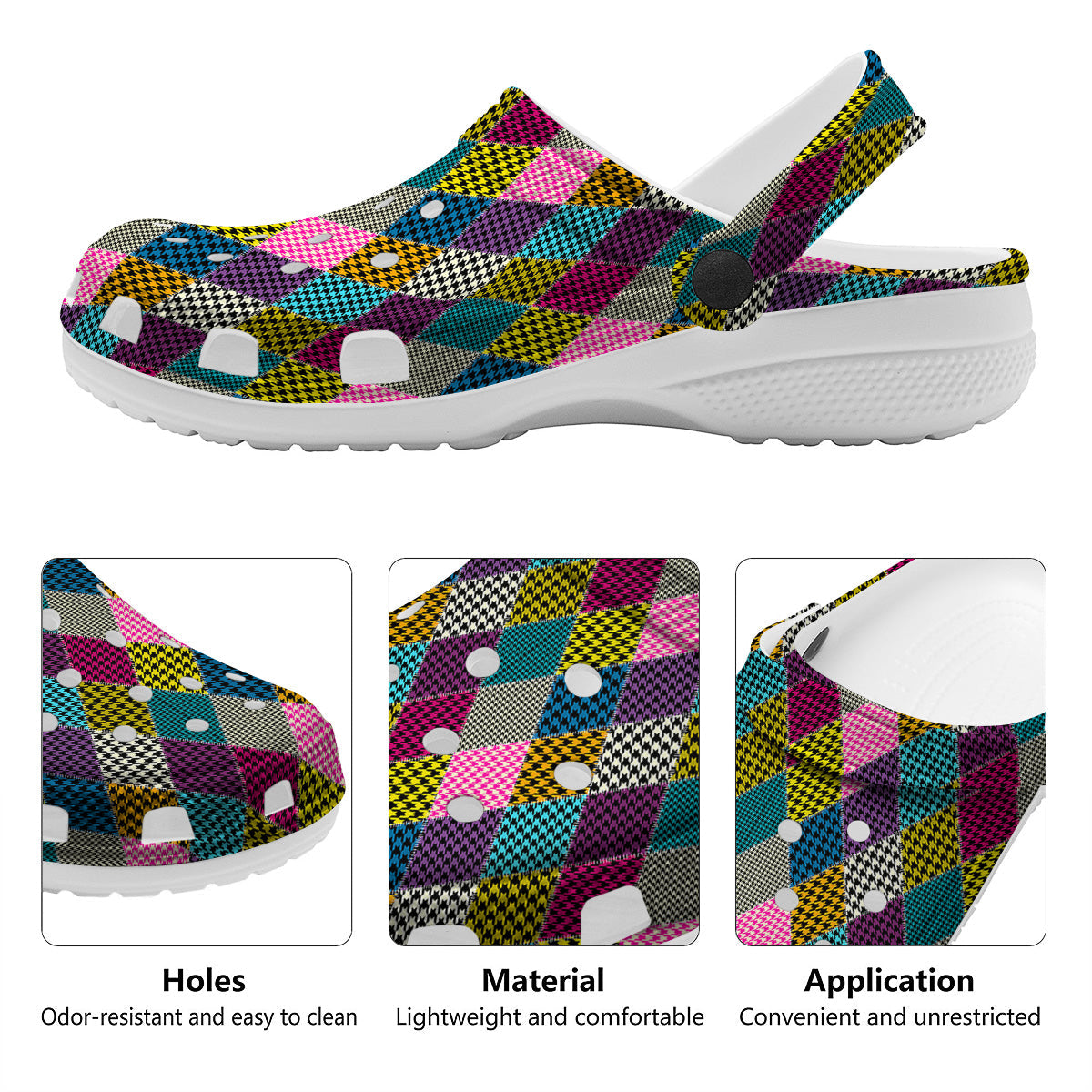 Rhombuses Houndstooth Colorful Print Pattern Clog-grizzshop