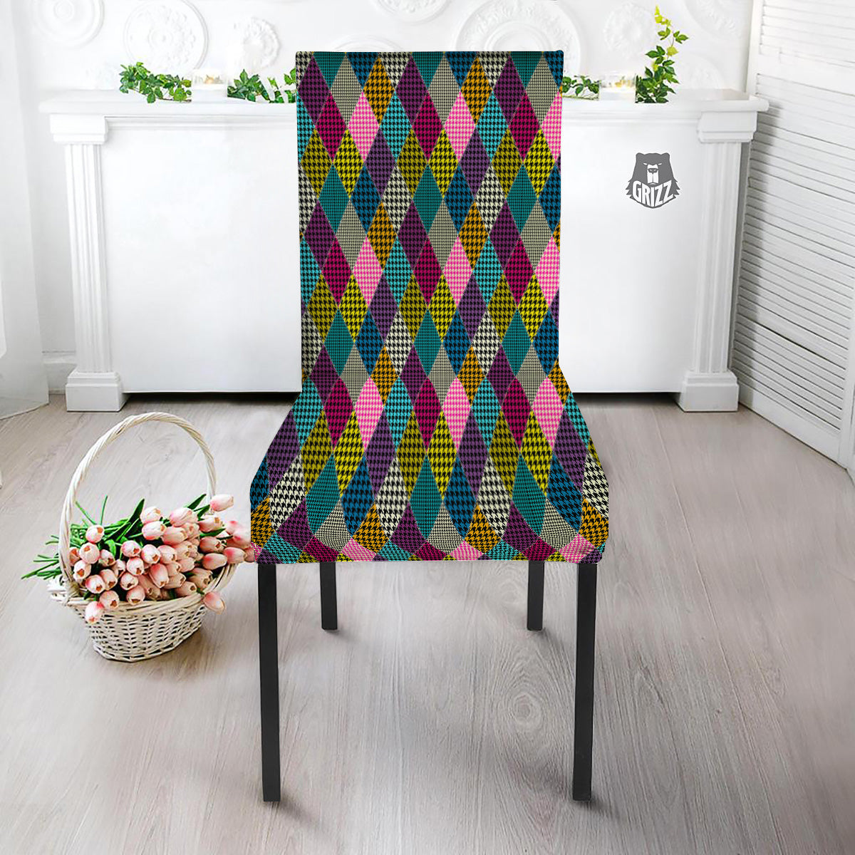 Rhombuses Houndstooth Colorful Print Pattern Dining Chair Slipcover-grizzshop