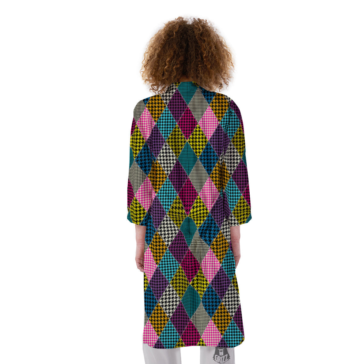 Rhombuses Houndstooth Colorful Print Pattern Kimono-grizzshop