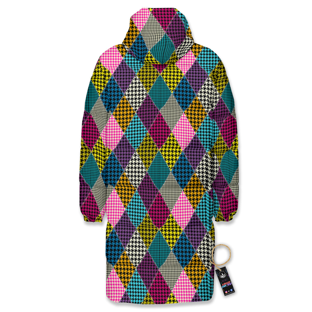 Rhombuses Houndstooth Colorful Print Pattern Long Down Jacket-grizzshop