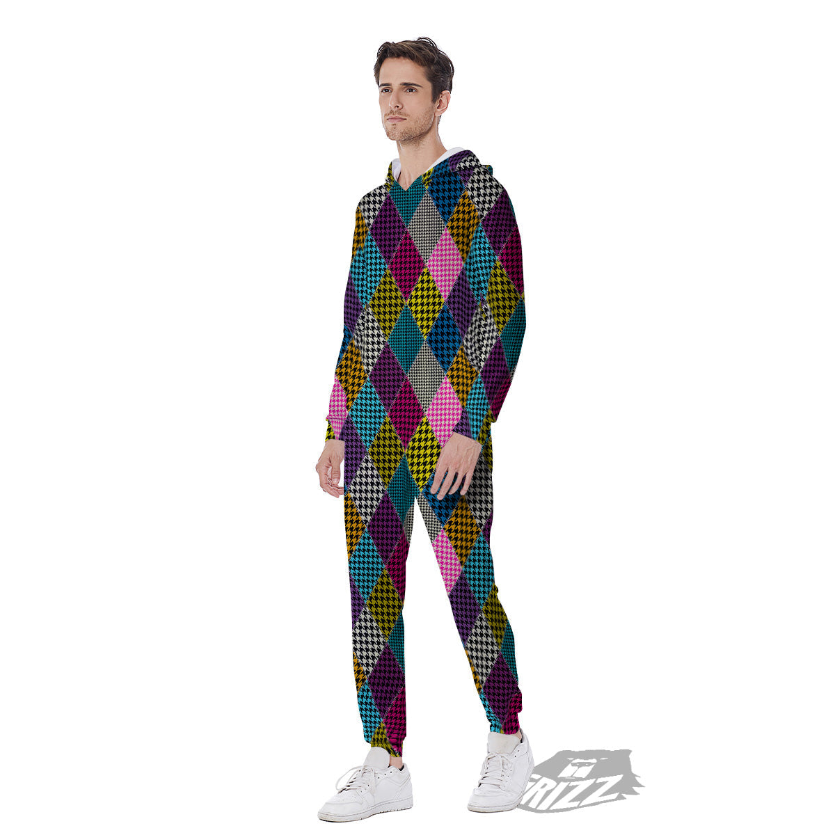 Rhombuses Houndstooth Colorful Print Pattern Men's Jumpsuit-grizzshop