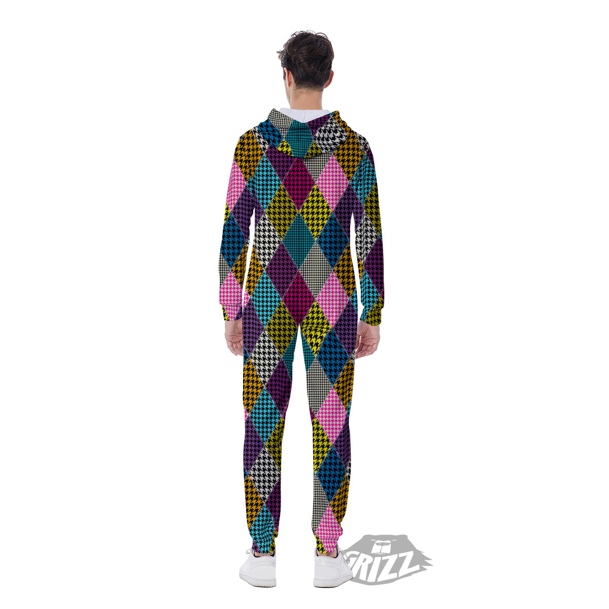 Rhombuses Houndstooth Colorful Print Pattern Men's Jumpsuit-grizzshop