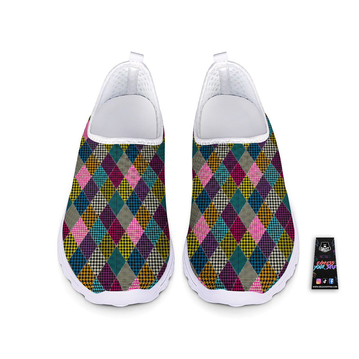 Rhombuses Houndstooth Colorful Print Pattern Nurse Shoes-grizzshop