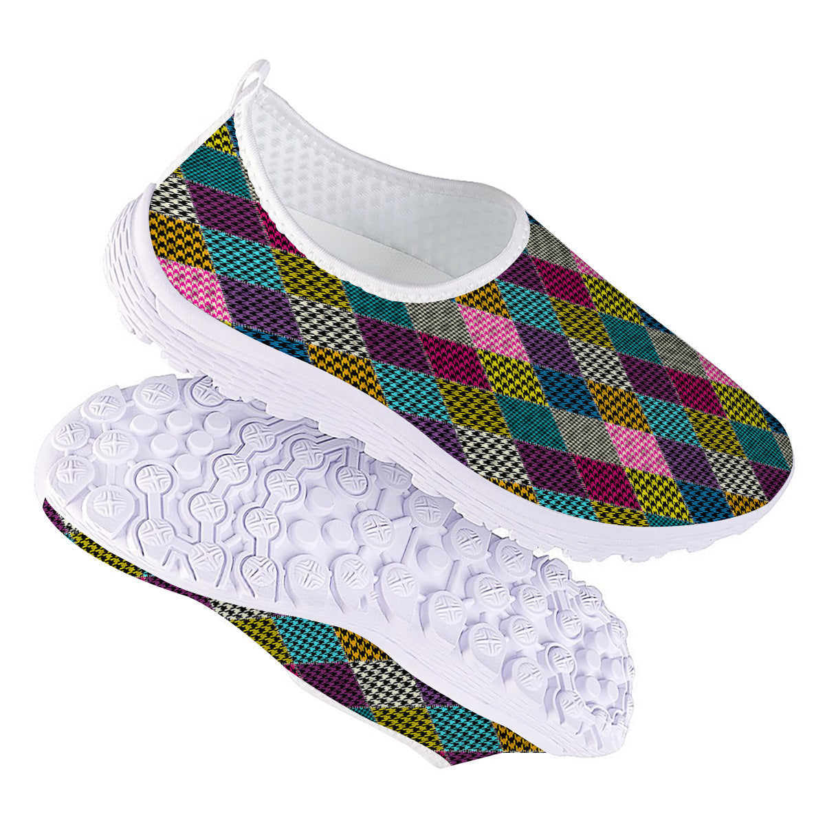 Rhombuses Houndstooth Colorful Print Pattern Nurse Shoes-grizzshop