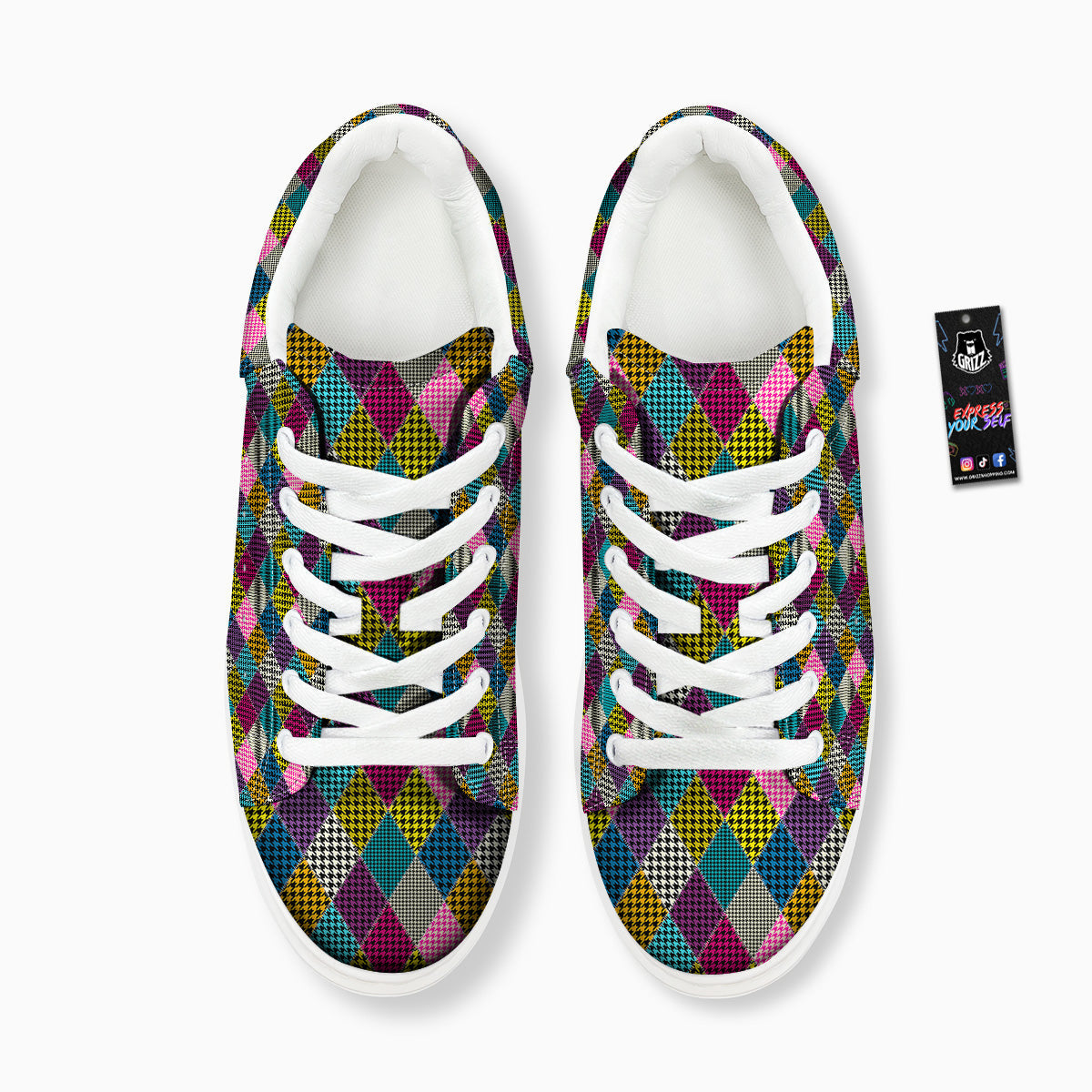 Rhombuses Houndstooth Colorful Print Pattern Platform Shoes-grizzshop