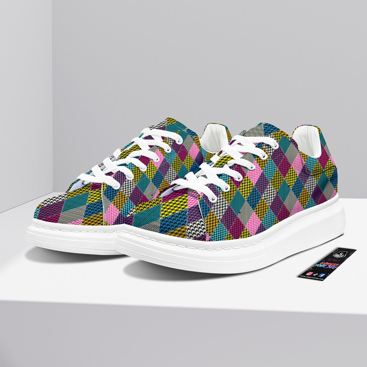 Rhombuses Houndstooth Colorful Print Pattern Platform Shoes-grizzshop