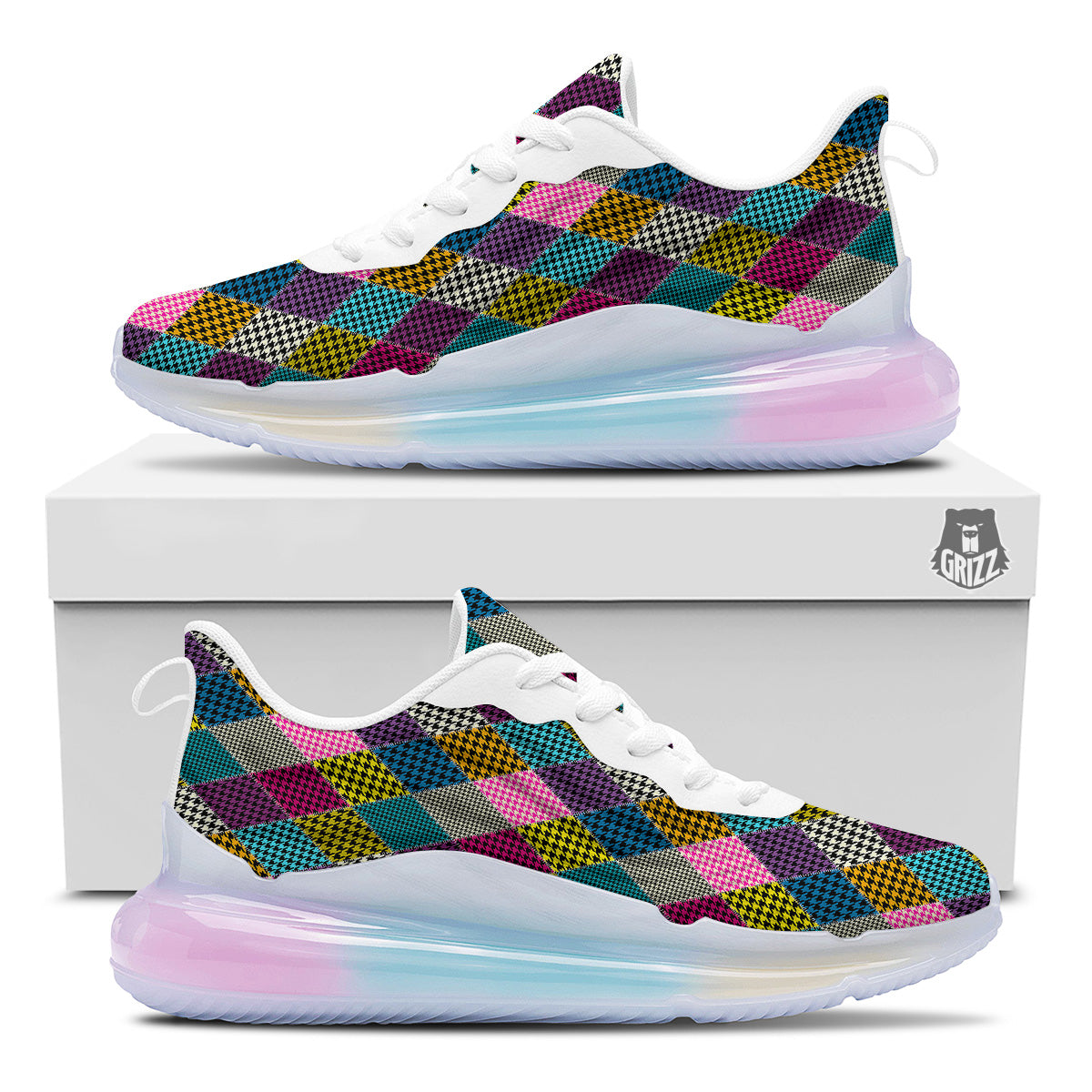 Rhombuses Houndstooth Colorful Print Pattern Running Sneakers-grizzshop