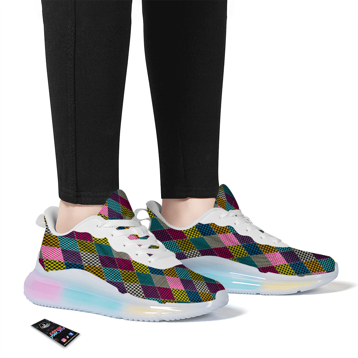 Rhombuses Houndstooth Colorful Print Pattern Running Sneakers-grizzshop