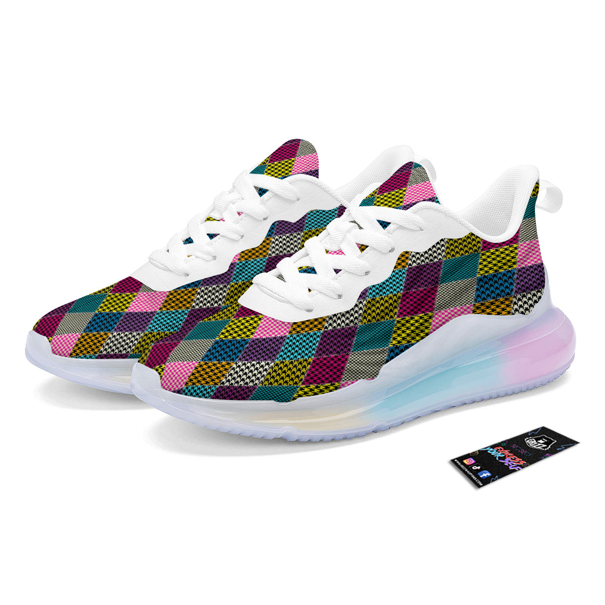 Rhombuses Houndstooth Colorful Print Pattern Running Sneakers-grizzshop