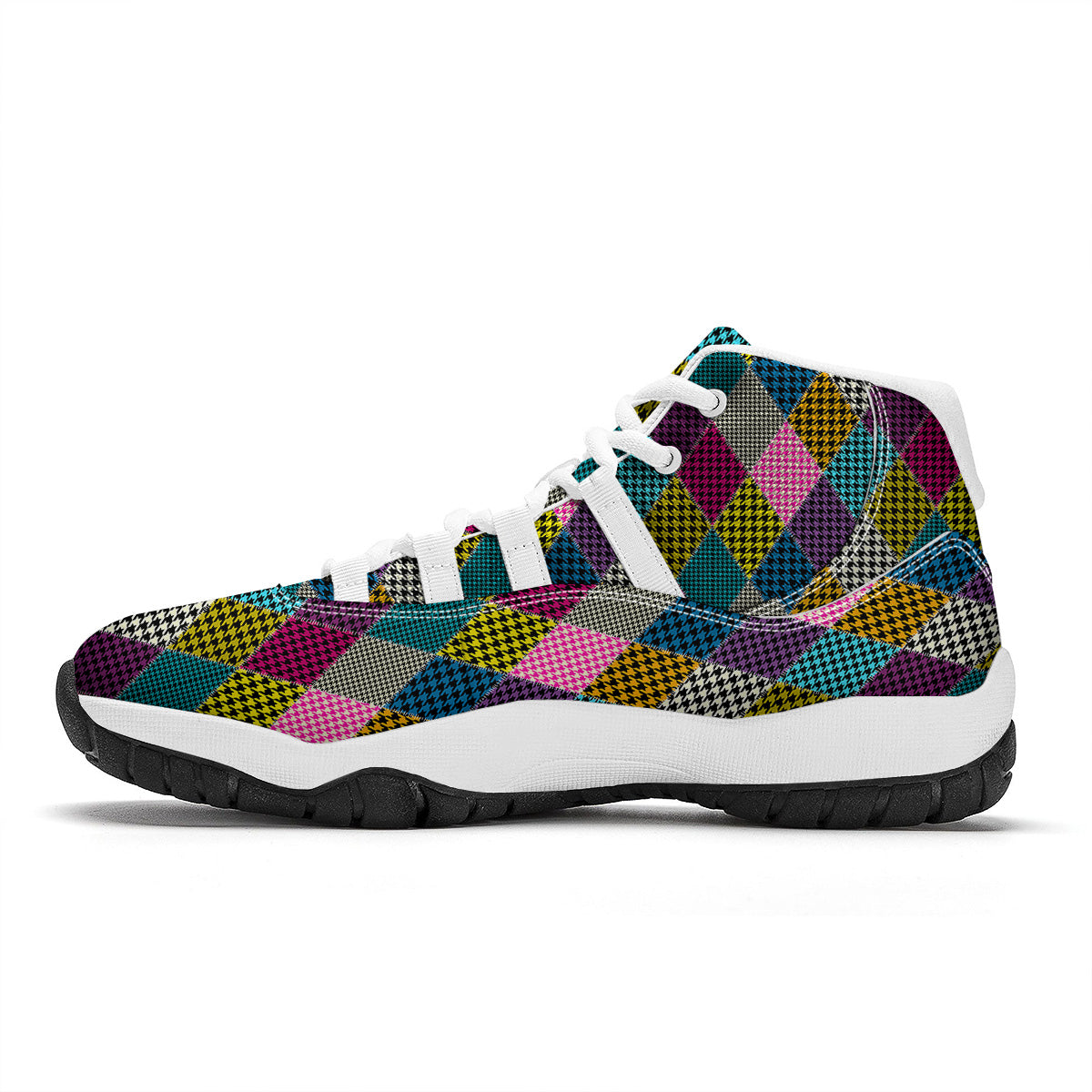 Rhombuses Houndstooth Colorful Print Pattern White Bball Shoes-grizzshop