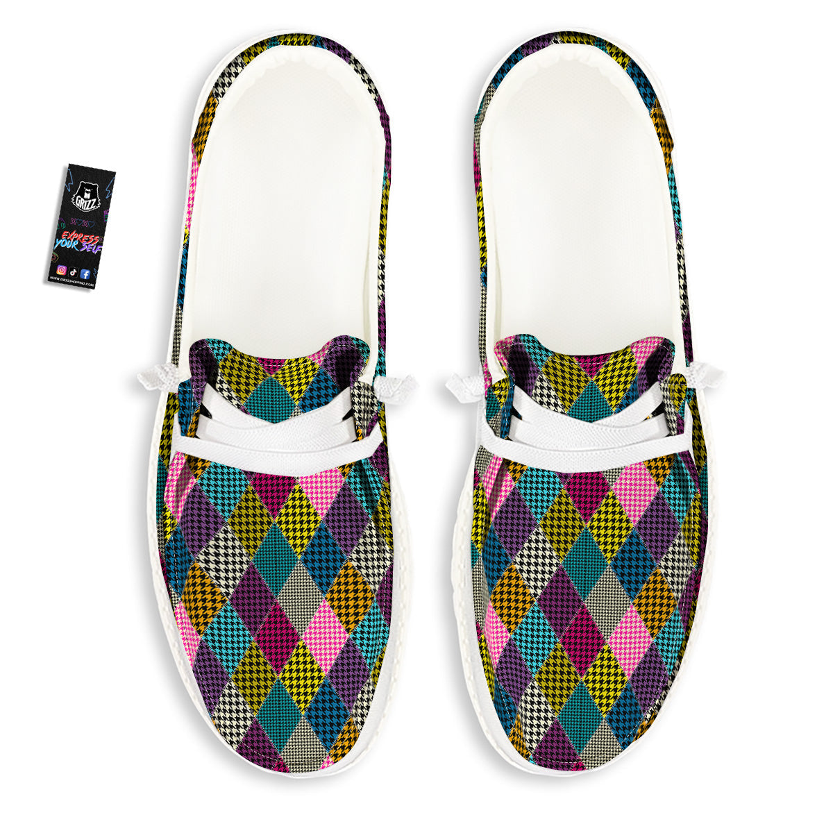 Rhombuses Houndstooth Colorful Print Pattern White Loafers-grizzshop