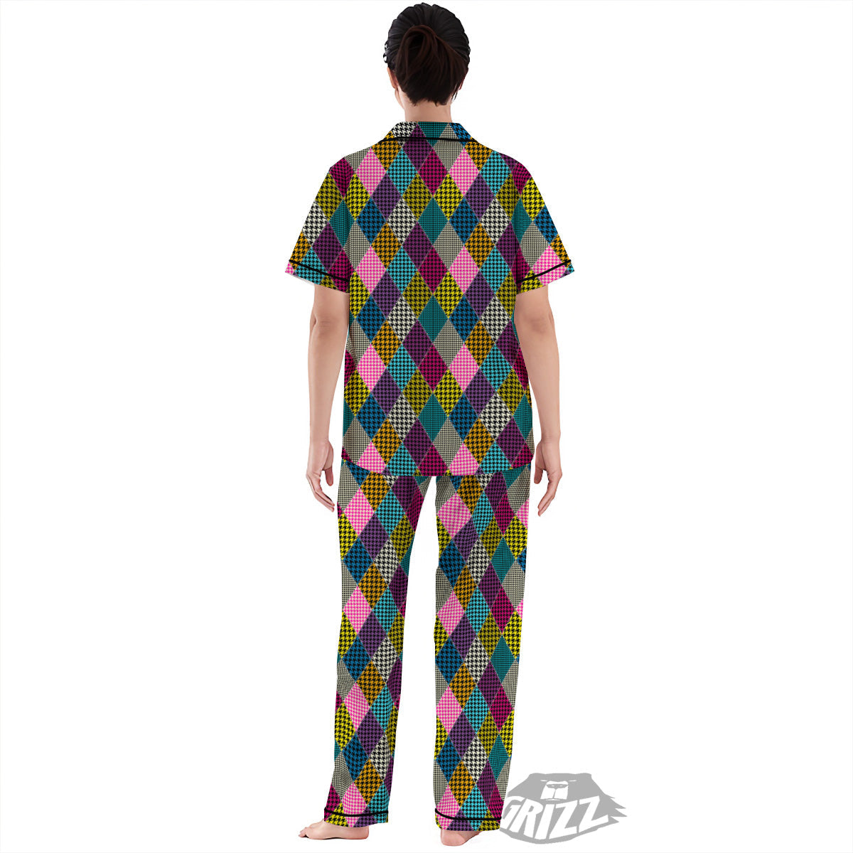 Rhombuses Houndstooth Colorful Print Pattern Women's Pajamas Set-grizzshop