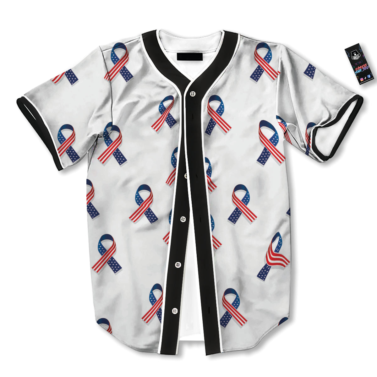 Ribbon American Flag Print Pattern Baseball Jersey-grizzshop