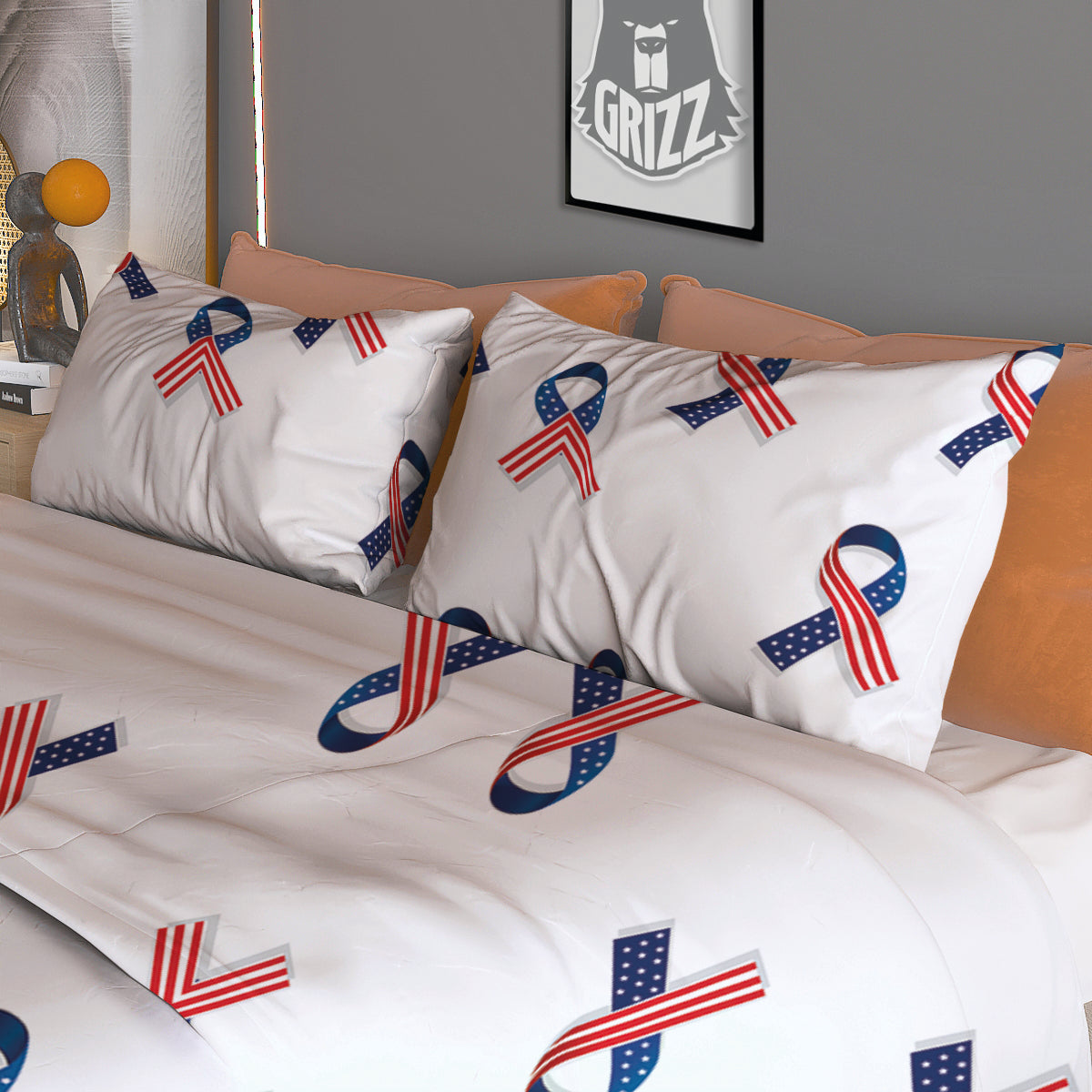 Ribbon American Flag Print Pattern Duvet Cover Bedding Set