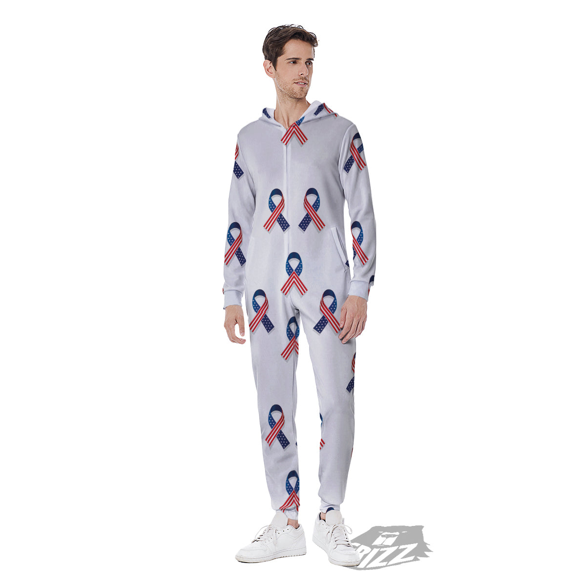 Ribbon American Flag Print Pattern Men's Jumpsuit-grizzshop
