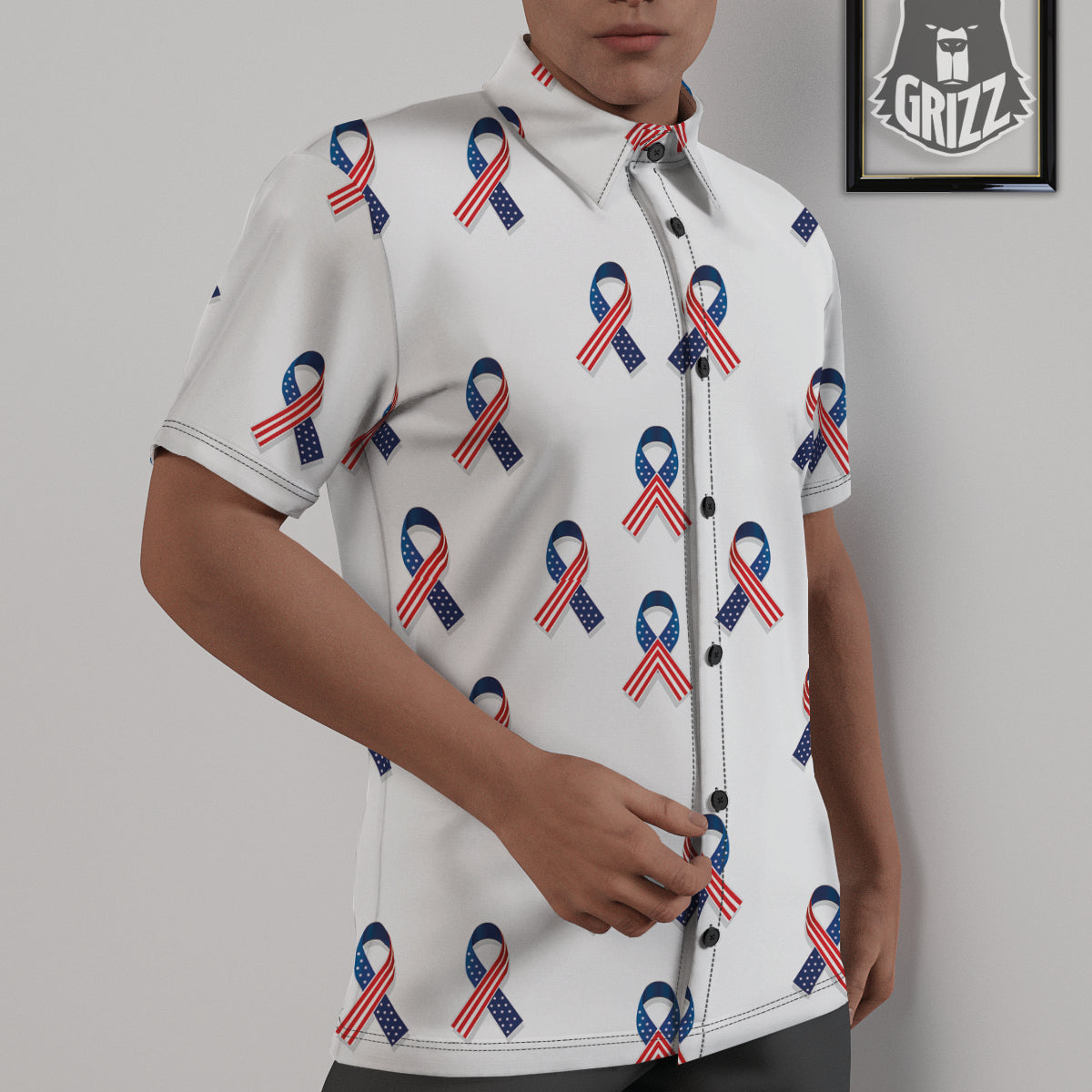 Ribbon American Flag Print Pattern Untucked Shirts-grizzshop